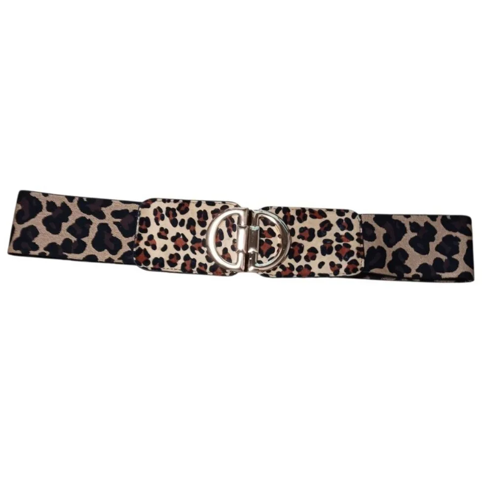 Stretch Animal Print Cinch Belt Gold Buckle Big Cat Cheetah Leopard Spots 26" - Picture 3 of 10